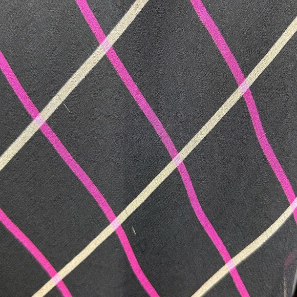 Milly Sioane Windowpane Print Silk Chiffon Top Black Pink Blouse Sheer Sleeves L - Picture 14 of 16